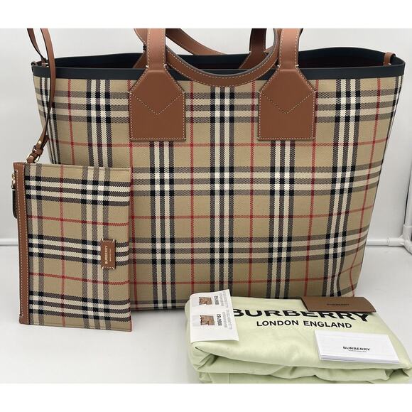 $2090 NEW BURBERRY London Check LARGE 2pc Tote Shopper Bag Purse! - Picture 7 of 14